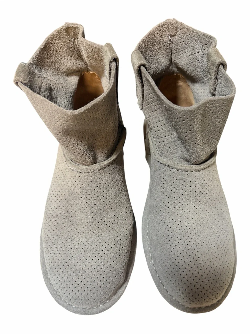 UGG Classic Unlined Mini Perf Suede Ankle Boots Tawny Gray Women’s Size 6